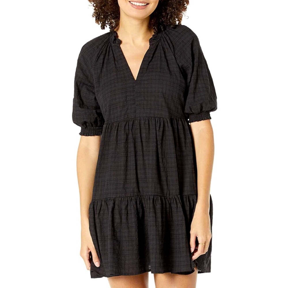 BB Dakota Black Puff Sleeve Ruffled Dress EUC